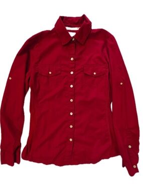 Converse One Star Shirt Womens Medium Red Button Up Long Sleeve Cotton Casual